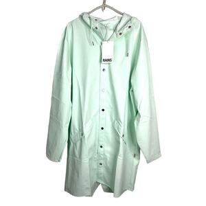 Rains Long Jacket Rain Coat Snap Front Hood‎ in Mint Green/Mineral Size XL NWT